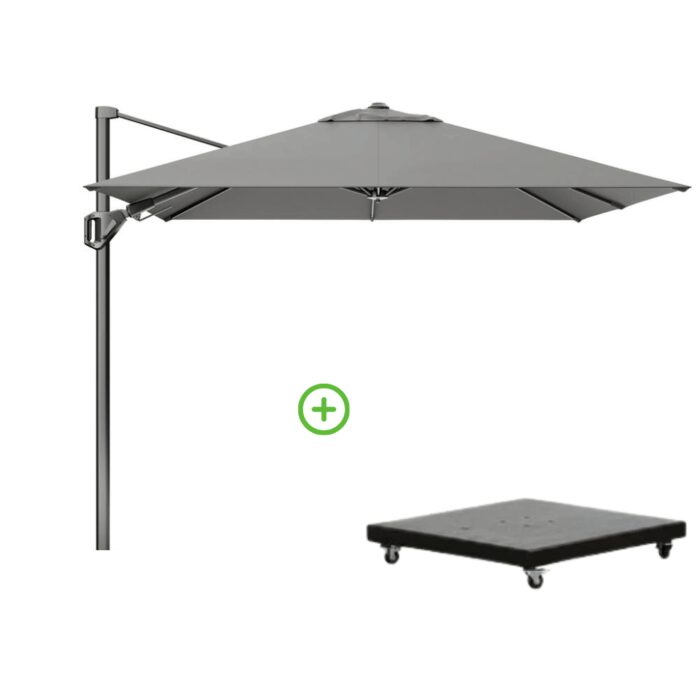 Platinum Voyager T² zweefparasol premium doek | 270x270cm met Monza parasolvoet 90kg | Manhattan – Grijs
