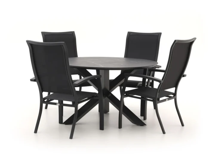 Bellagio tuinmeubelen Lugo/Lodola ø 130cm dining tuinset 5-delig stapelbaar - Zwart