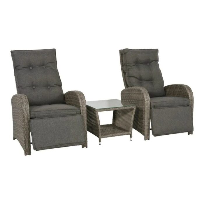 Denza Furniture Melia lounge balkonset verstelbaar 2 personen | wicker | grijs | 3-delig – Donkergrijs – Donkerbruin
