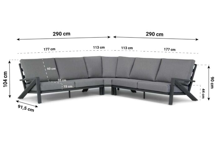 Santika Furniture Cinta hoek loungeset 3-delig – Grijs-antraciet