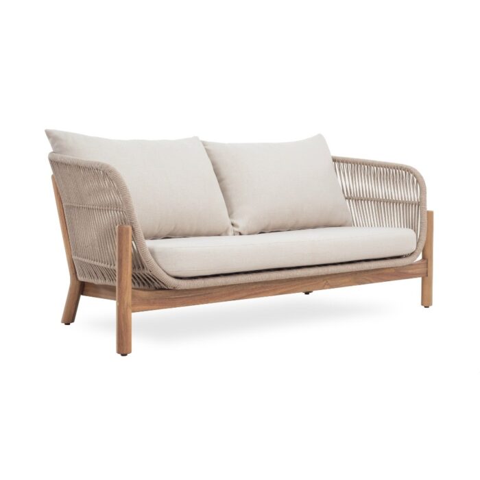 BUITEN living Braga 2-zits tuinbank | touw + hardhout | zand | 168cm – Natural Teak