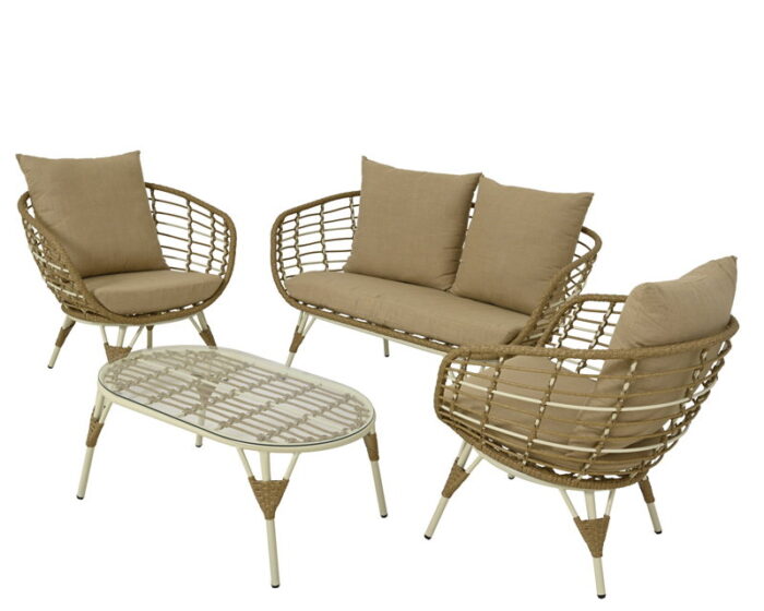 Decoris Evora loungeset wicker naturel – natuurlijk;wit