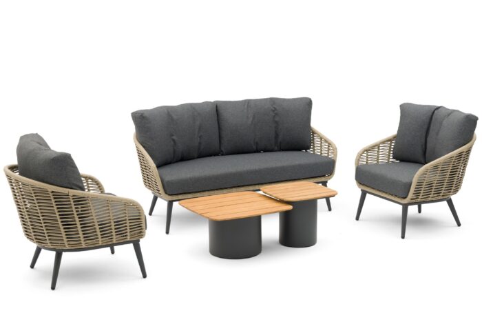 Coco Vinci/Ronda teak stoel-bank loungeset 5-delig – Grijs-antraciet