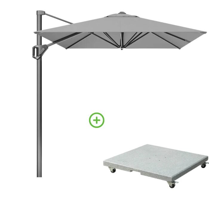 Platinum Voyager T¹ zweefparasol | 250x250cm met Rocca parasolvoet 90kg | grijs
