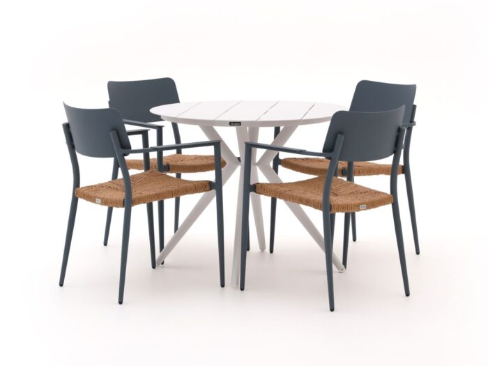 Bellagio tuinmeubelen Cino/Sora ø 90cm dining tuinset 5-delig stapelbaar – Wit