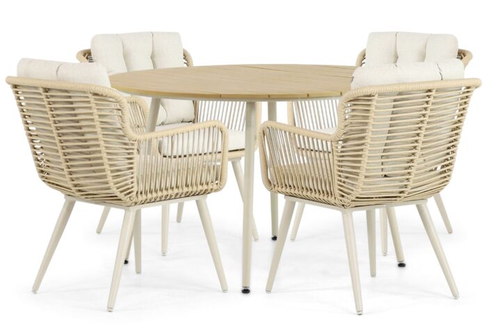Coco Custa/Matale 125 cm dining tuinset 5-delig – Taupe-naturel-bruin