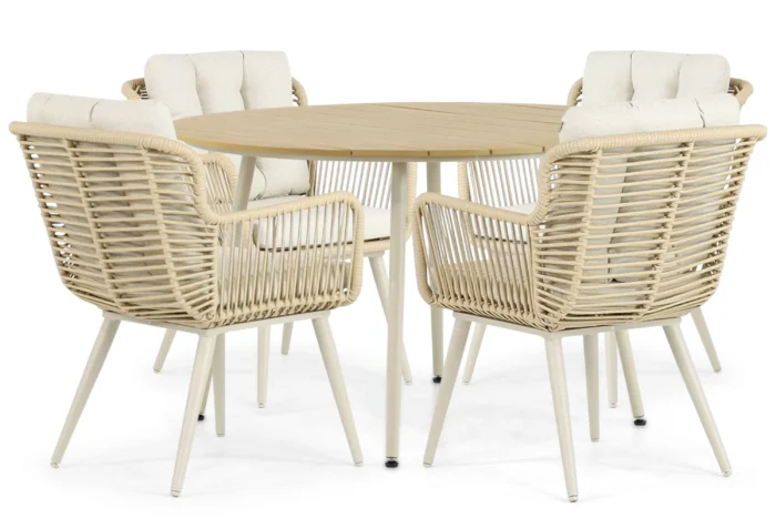 Coco Custa/Matale 125 cm dining tuinset 5-delig - Taupe-naturel-bruin