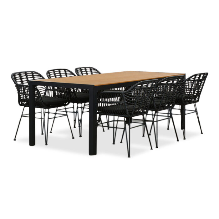 LUX outdoor living Manchester Natural/Napels dining tuinset | 6 personen | polywood + wicker | 205cm