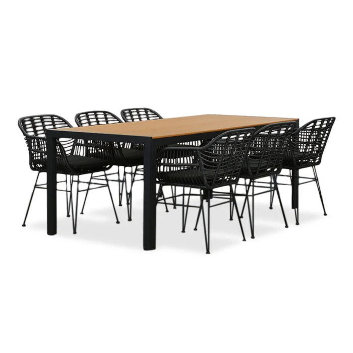 LUX outdoor living Manchester Natural/Napels dining tuinset | 6 personen | polywood + wicker | 205cm