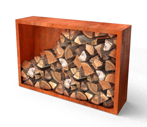 Geroba Egura Cortenstaal Houtopslag met achterwand 1500 x 385 x 1000 mm – bruin