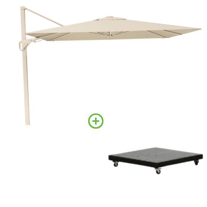 Platinum Nexus T² zweefparasol premium doek | 300×300 met Monza parasolvoet 90kg | Champagne/Sandstone – Taupe – Naturel – Bruin, Beige