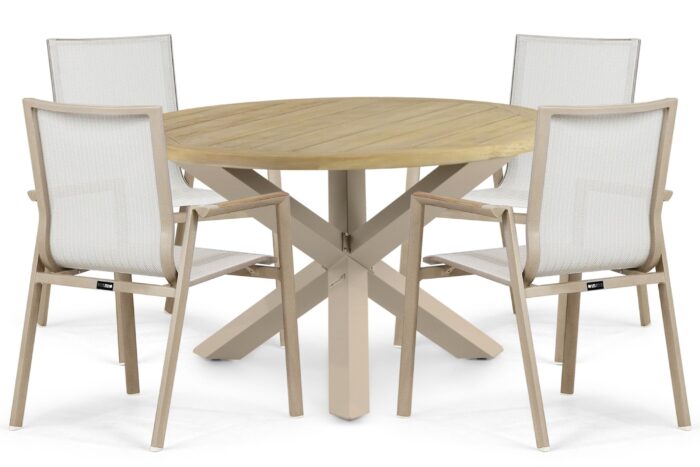 Lifestyle Garden Furniture Fiora/Rockville 120 cm dining tuinset 5-delig – Zand/Beige