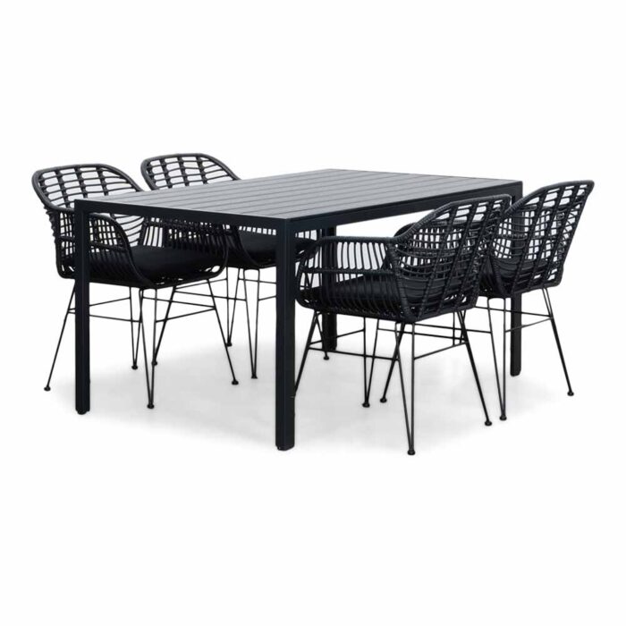 LUX outdoor living Manchester/Napels dining tuinset | 4 personen | aluminium + wicker | 150cm – Zwart