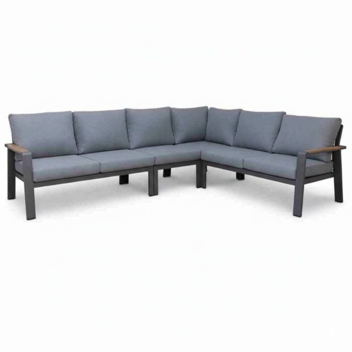 LUX outdoor living Lola hoek loungeset L-vorm 6 personen | aluminium + polywood | antraciet | 5-delig 288x220cm – Light Teak, Grijs