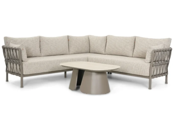 Santika Furniture Miyoura hoek loungeset 4-delig - Taupe-naturel-bruin