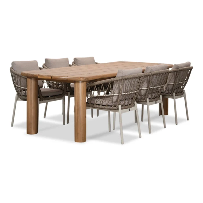 BUITEN living Laredo/Dakota beige/wit dining tuinset | 6 personen | hardhout + touw | 255cm - Zand