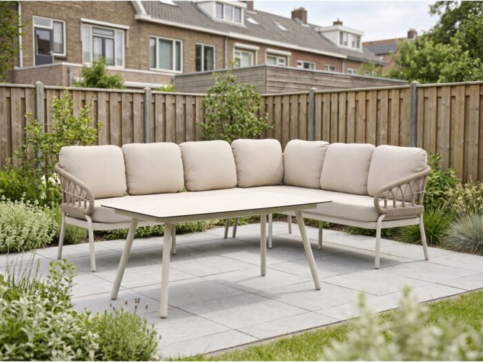 Bellagio tuinmeubelen Pinerolo dining loungeset 3-delig rechts – Taupe