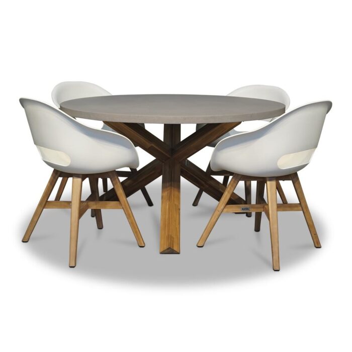 BUITEN living Nancy/Karlstad wit dining tuinset | 4 personen | betonlook + kunststof | 135cm rond – Betonlook, Wit