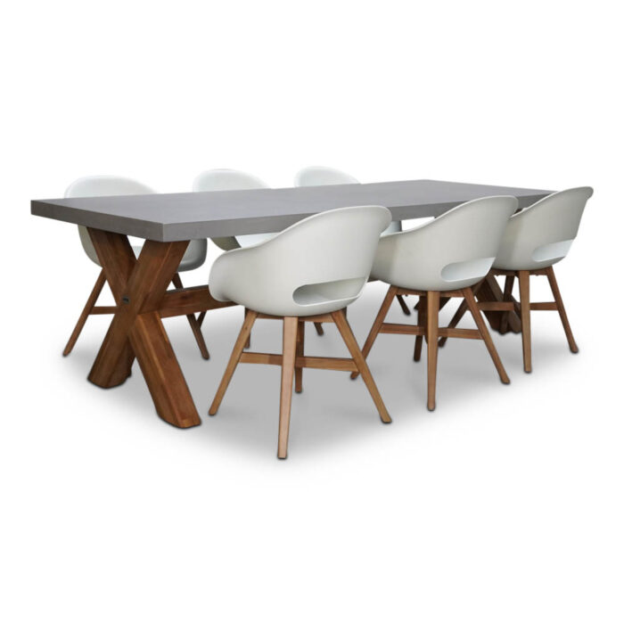 BUITEN living Norwich/Karlstad wit dining tuinset | 6 personen | betonlook + kunststof | 250cm – Betonlook, Wit