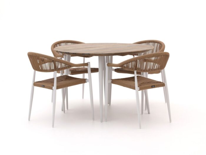 Manifesto Furniture Belpasso/Falcade ø 115cm dining tuinset 5-delig stapelbaar – Bruin