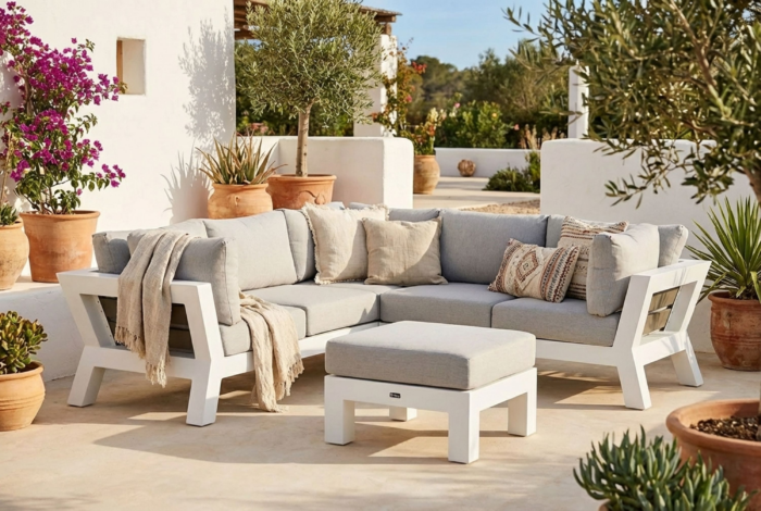Santika Furniture Yovita hoek loungeset 4-delig – Wit