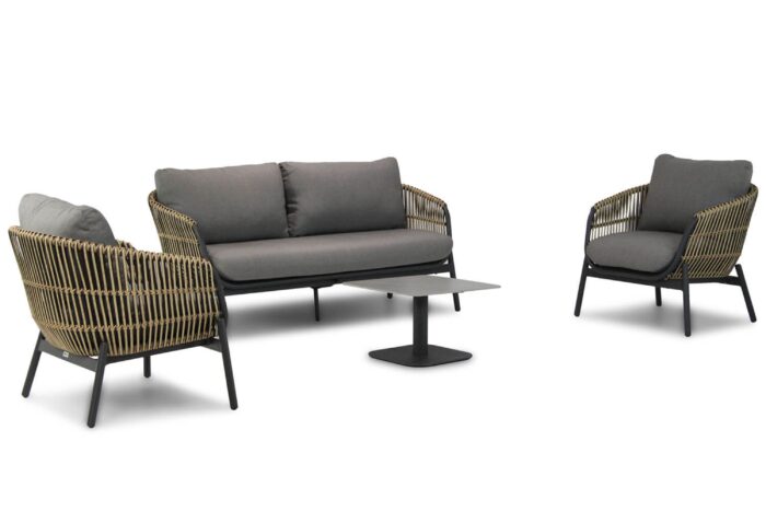 Coco Nathan/Ralph 60 cm stoel-bank loungeset 4-delig – Taupe-naturel-bruin