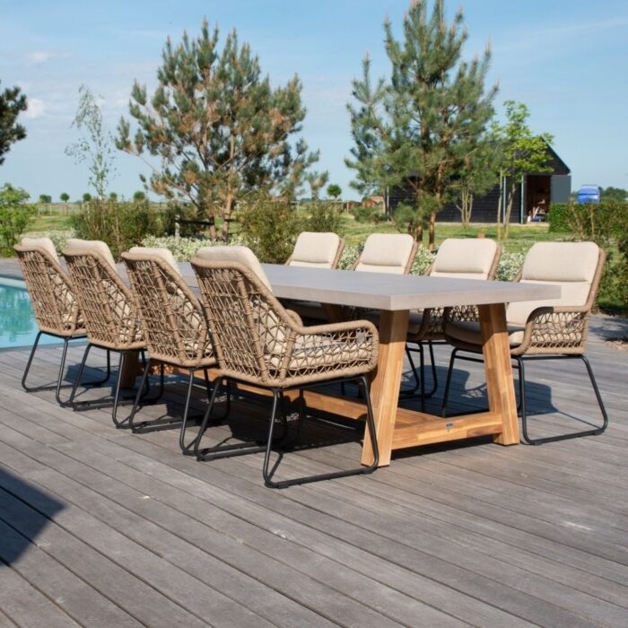 BUITEN living Veltis/Valencia Sahara Dust dining tuinset | 8 personen | betonlook + touw | 300cm – Zand