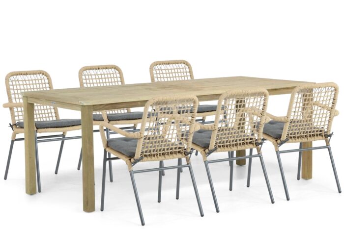 De Laan Projects Laan Catalone/Weston 210 cm dining tuinset 7-delig – Taupe-naturel-bruin