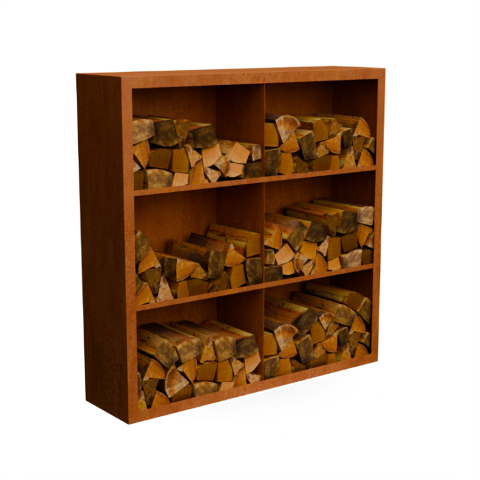Geroba Egura cortenstaal Houtopslag 6 vakken met achterwand L150 x B38,5 x H150 cm – bruin