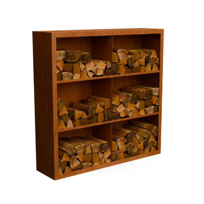 Geroba Egura cortenstaal Houtopslag 6 vakken met achterwand L150 x B38,5 x H150 cm - bruin