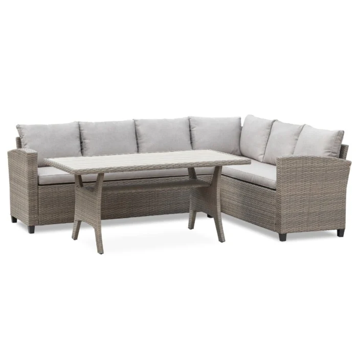 Denza Furniture Stockholm dining loungeset 6 personen | wicker | zand | 3-delig 245x169cm - Taupe - Naturel - Bruin