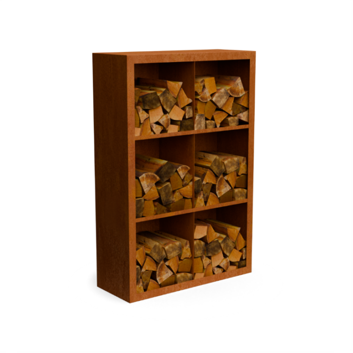 Geroba Egura cortenstaal Houtopslag 6 vakken met achterwand L100 x B38,5 x H150 cm – bruin