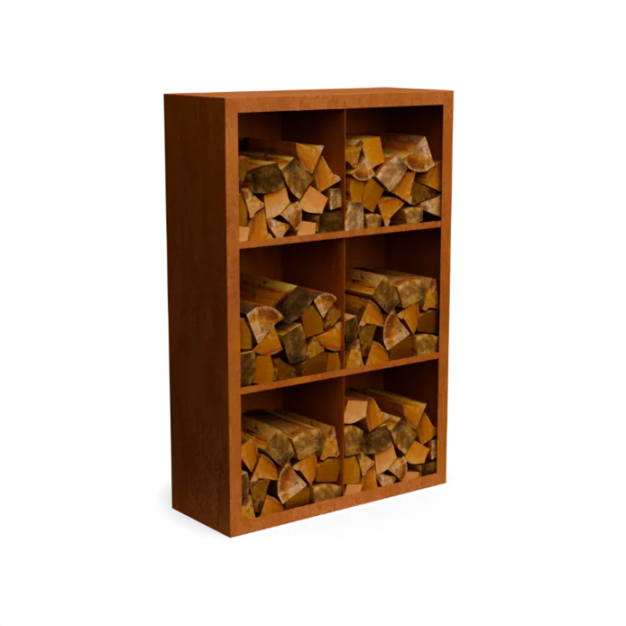 Geroba Egura cortenstaal Houtopslag 6 vakken met achterwand L100 x B38,5 x H150 cm - bruin