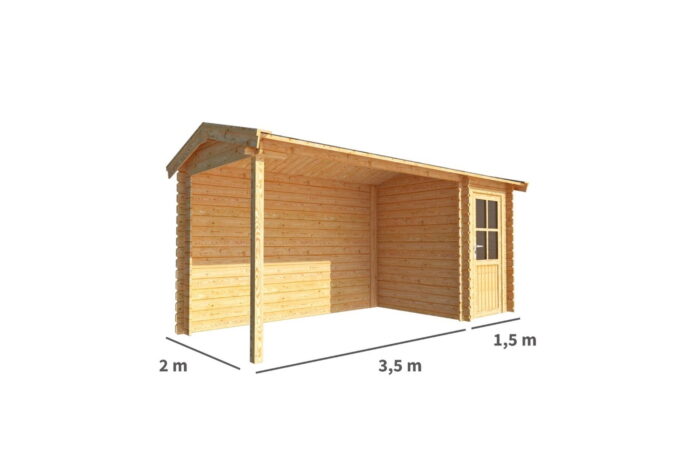 Warentuin collection Blokhut, tuinhuisje met overkapping Fenna-Pleun 500 cm bij 200 cm diep zadeldak – bruin