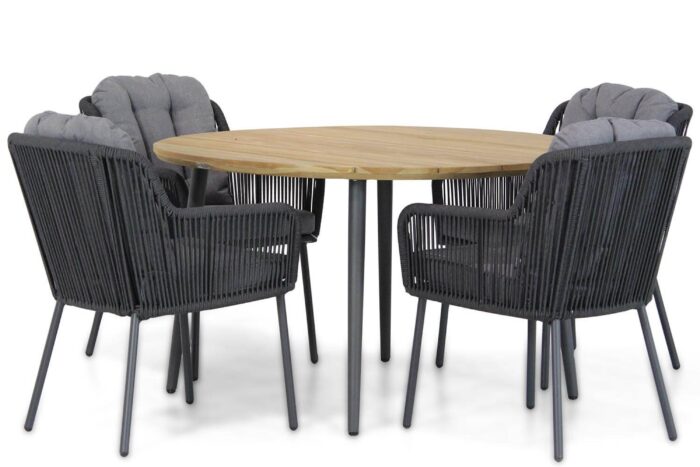 Santika Furniture Tendenza/Montana 130 cm rond dining tuinset 5-delig – Grijs-antraciet