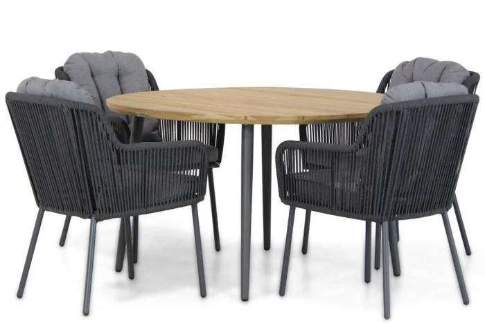 Santika Furniture Tendenza/Montana 130 cm rond dining tuinset 5-delig - Grijs-antraciet
