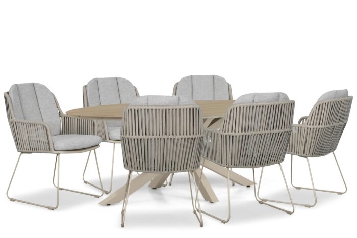 Domani Furniture Trivento/Matara 220x115cm dining tuinset 7-delig – Taupe-naturel-bruin