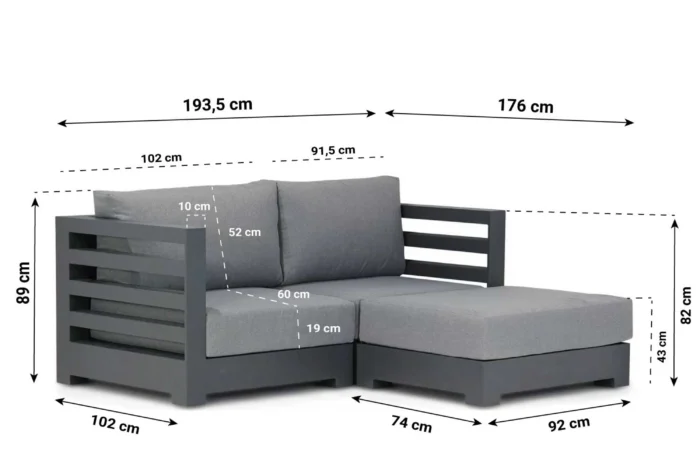 Santika Furniture Phantom chaise longue loungeset 3-delig - Grijs-antraciet