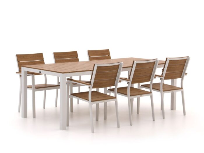 Bellagio tuinmeubelen Fidenza 220cm dining tuinset 7-delig stapelbaar - Wit