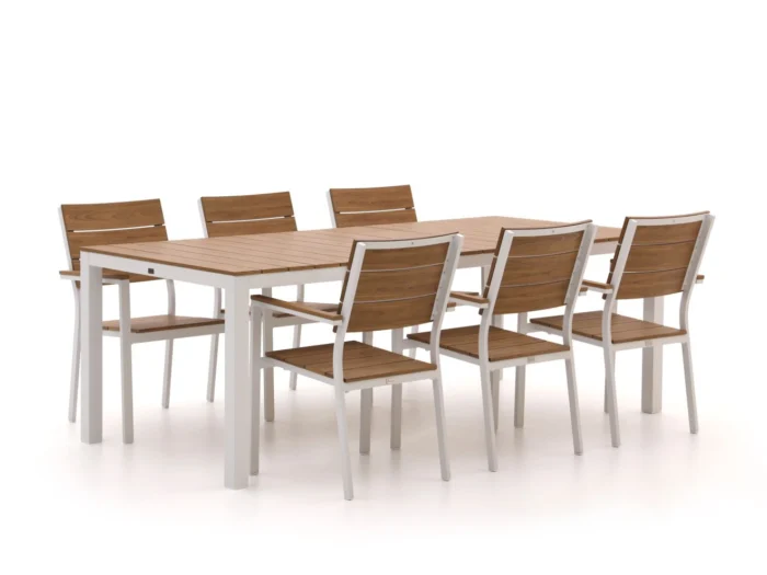 Bellagio tuinmeubelen Fidenza 220cm dining tuinset 7-delig stapelbaar - Wit