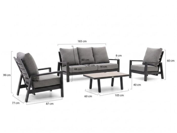 Tierra Outdoor Musone stoel-bank loungeset 4-delig 5-zits verstelbaar Laagste prijsgarantie! – Grijs