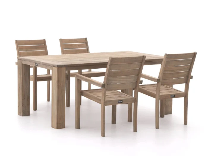 ROUGH Furniture ROUGH-S/ROUGH-X 180cm dining tuinset 5-delig stapelbaar - Bruin