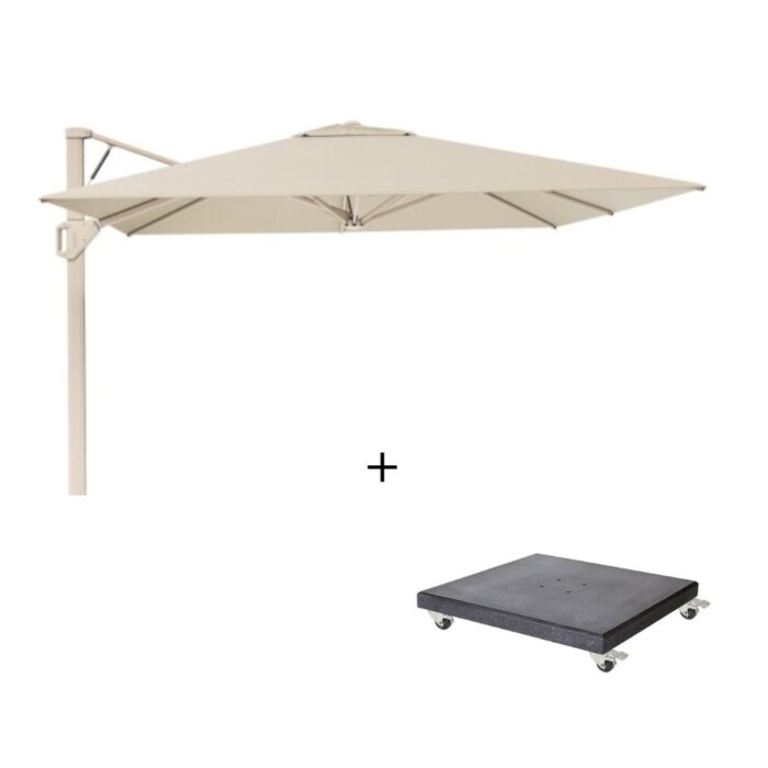 Platinum Beaufort zweefparasol premium doek | 320x320cm met Modena parasolvoet 120kg | Champagne/Sandstone – Taupe – Naturel – Bruin, Beige
