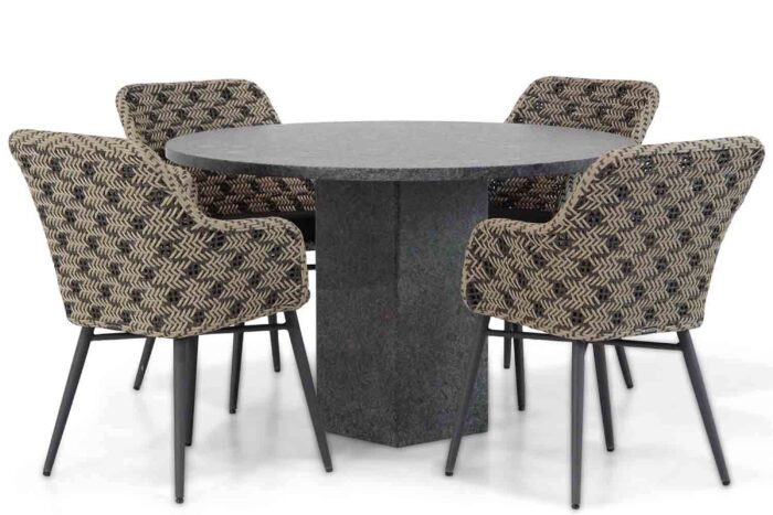 Lifestyle Garden Furniture Crossway/Graniet 120 cm rond dining tuinset 5-delig – Zwart-wit