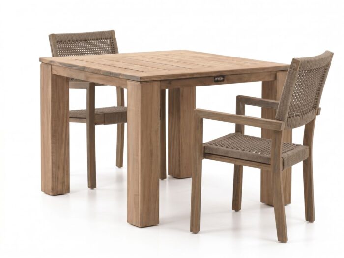 ROUGH Furniture ROUGH-Batang Rope/ROUGH-X 100cm dining tuinset 3-delig stapelbaar – Bruin