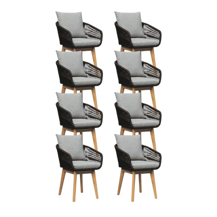 BUITEN living Bella dining tuinstoel set van 8 | touw + hardhout | zwart