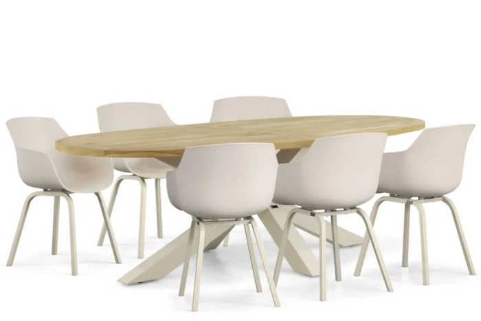 Lifestyle Garden Furniture Salina/Brookline 240 cm dining tuinset 7-delig - Taupe-naturel-bruin