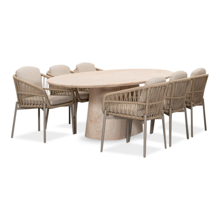 BUITEN living Max/Rico zand dining tuinset | 6 personen | travertin + aluminium | 240cm ovaal