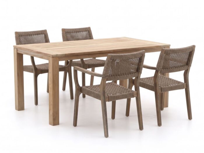 ROUGH Furniture ROUGH-L Rope/ROUGH-S 160cm dining tuinset 5-delig stapelbaar Laagste prijsgarantie! – Grijs