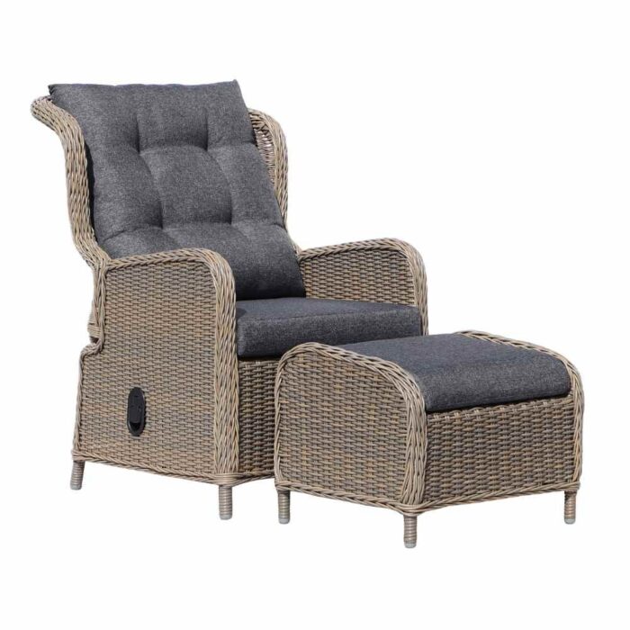Denza Furniture Glasgow loungestoel tuin met voetenbank | wicker + aluminium | Ash Grey – Grijs